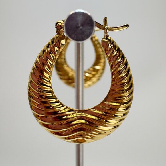 VTG Gold Over Sterling Silver 925 Puffed Textured Hoop Earrings Size 1" Length - Picture 6 of 10